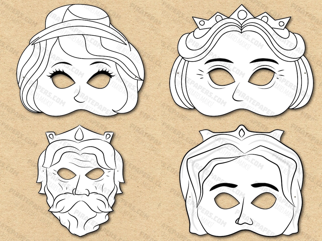 Fairy Tale Masks Printable Coloring, Cinderella, Prince, King, Queen