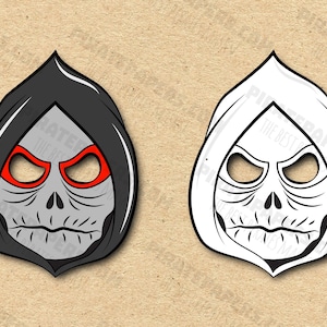Grim Reaper (Death) Masks Printable Color + Coloring, Paper DIY For Kids And Adults. PDF Template. Instant Download. Birthdays, Halloween.