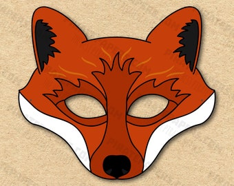 Máscara de Zorro Rojo Imprimible, DIY de papel para niños y adultos. Plantilla PDF. Descarga instantánea. Para cumpleaños, Halloween, fiestas, disfraces.