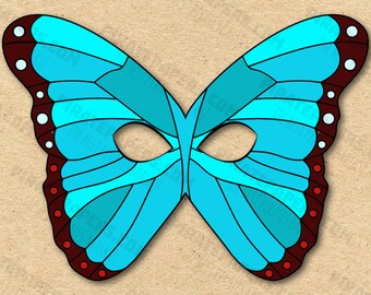 Butterfly Mask Printable Blue Morpho, Paper DIY For Kids And Adults. PDF Template. Instant Download. Birthdays, Halloween, Party, Costumes.