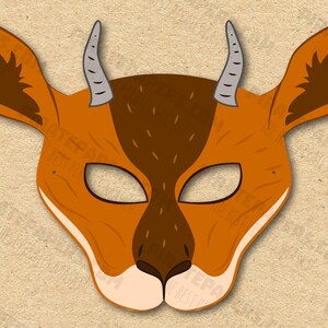 Masque antilope imprimable, bricolage en papier pour enfants et adultes. Modèle PDF. Téléchargement instantané. Pour les anniversaires, Halloween, les fêtes, les déguisements.