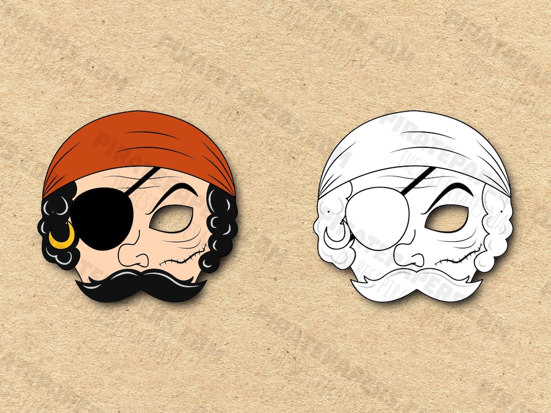 One-eyed Pirate Masks Printable Color + Coloring, Paper DIY for Kids ...