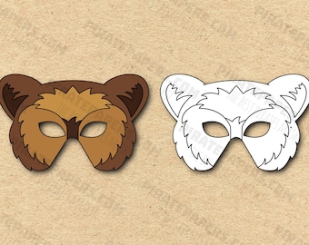 Máscaras de Oso Imprimibles Color + Colorante, Papel DIY para Niños y Adultos. Plantilla PDF. Descarga instantánea. Para cumpleaños, Halloween, disfraces.