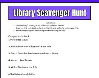 Chasse au trésor dans la bibliothèque | Activité pour enfants, jeu pour l'école à la maison (téléchargement instantané)