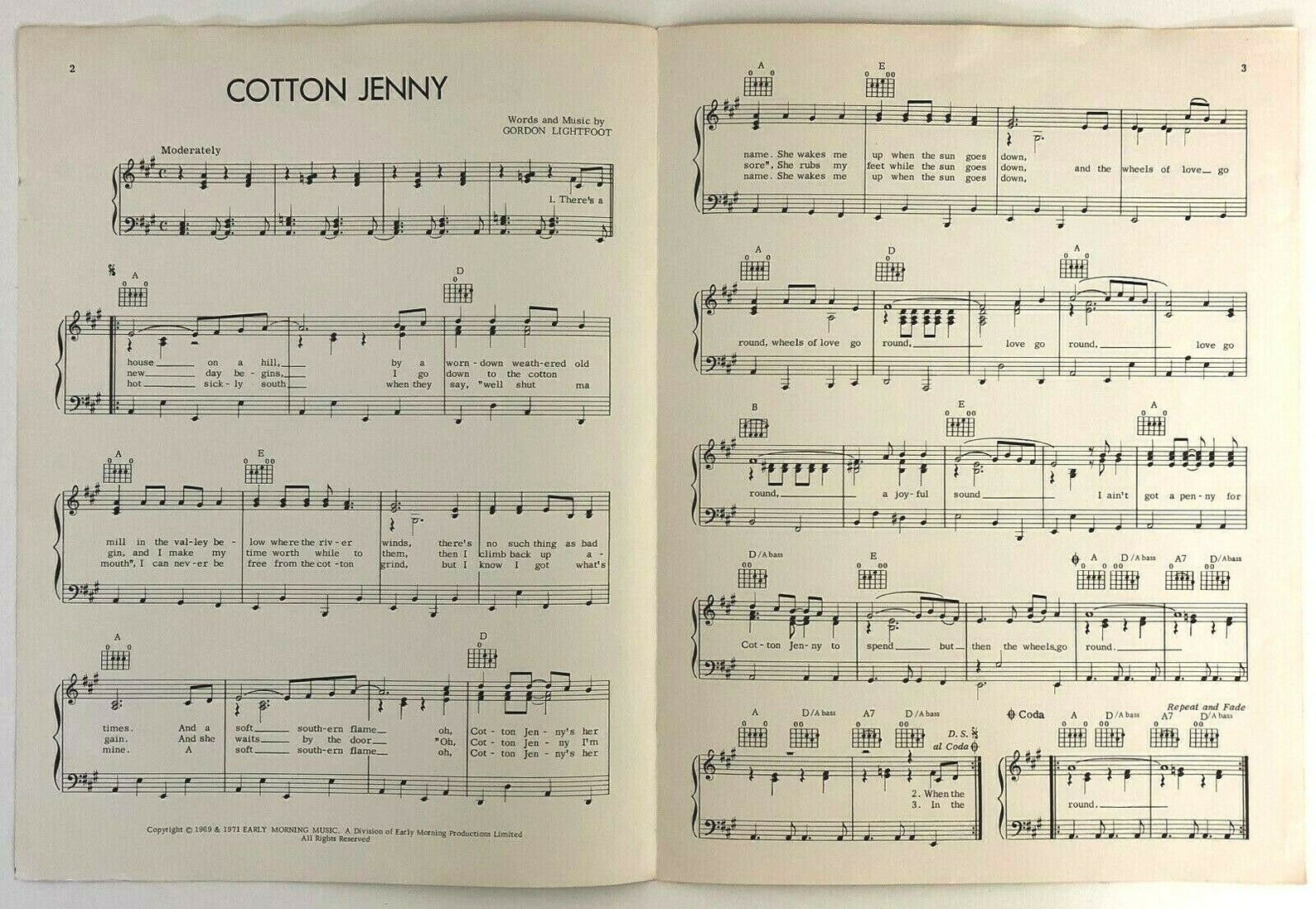 1971 Cotton Jenny Recorded by Anne Murray Sheet Etsy