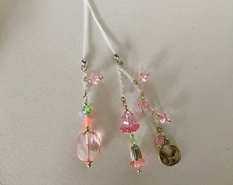 White String Bookmark, Butterfly Charm, Glass Beading with pink theme