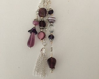 Silver Chain Keychain, Handbag Charm or Purse Charm with small tassel and purple beading