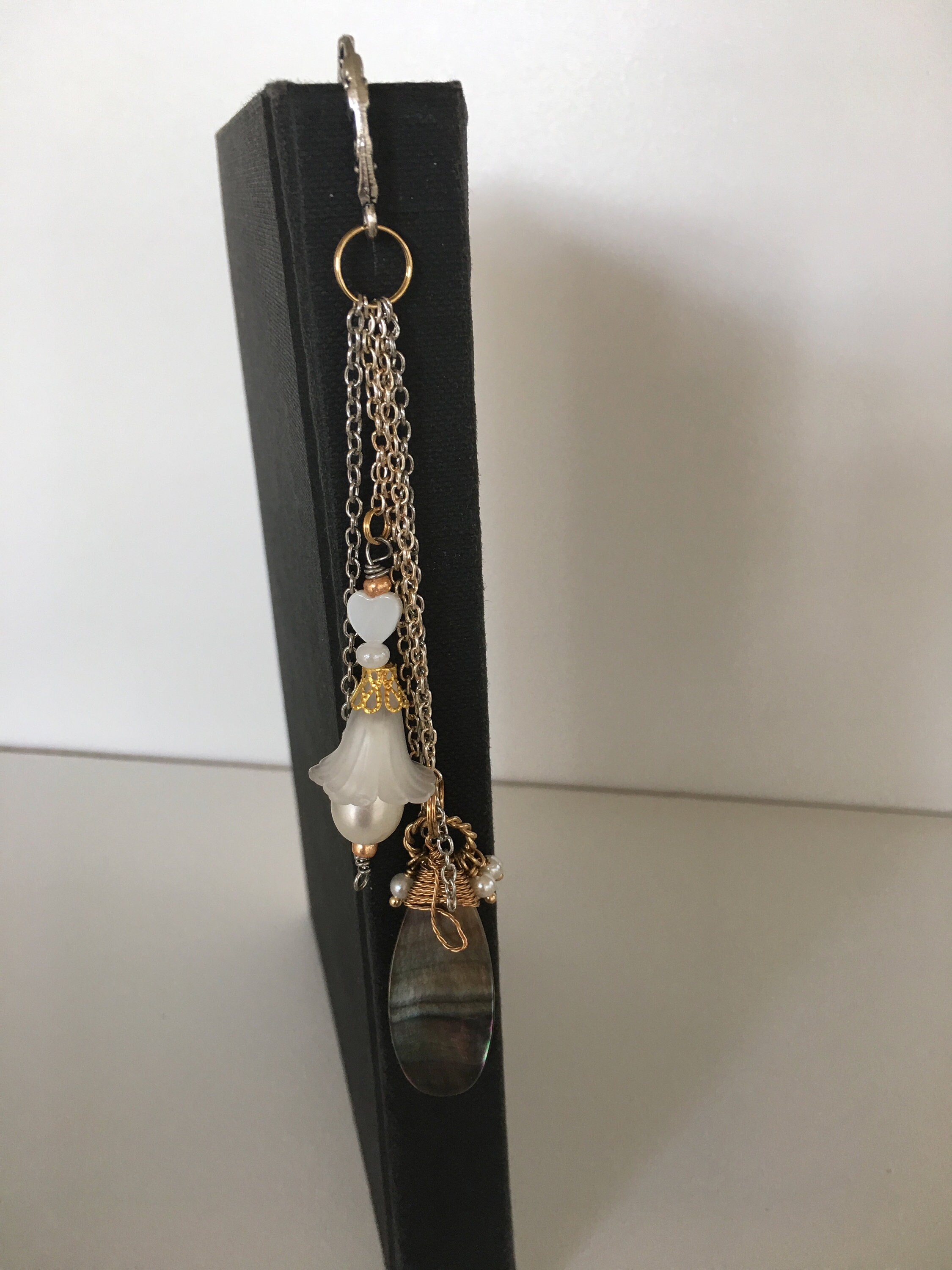Hook Bookmark with flowers and flower beading and a touch of gold