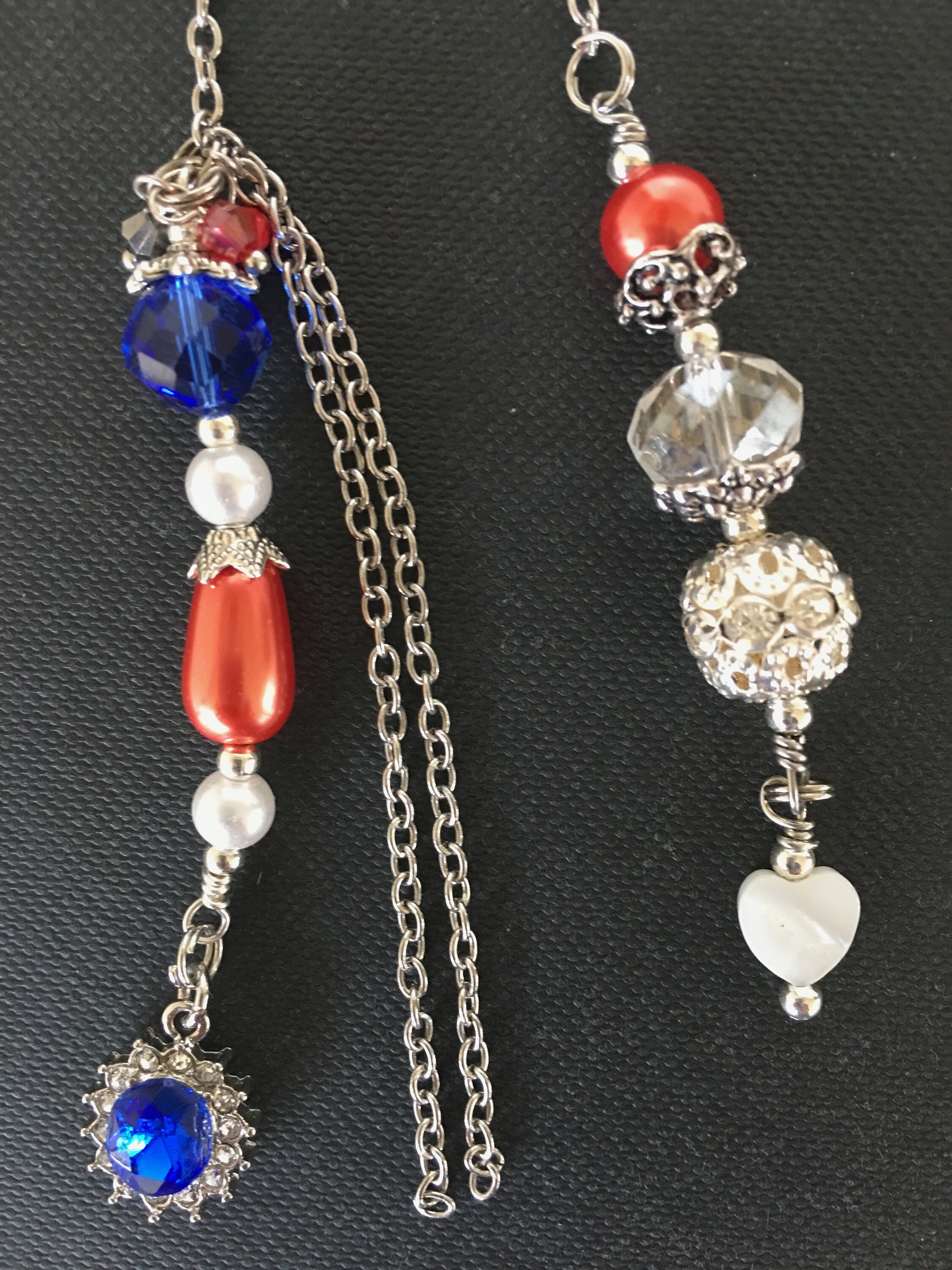 Chain Bookmark in red white and blue accented in silver beading and ...