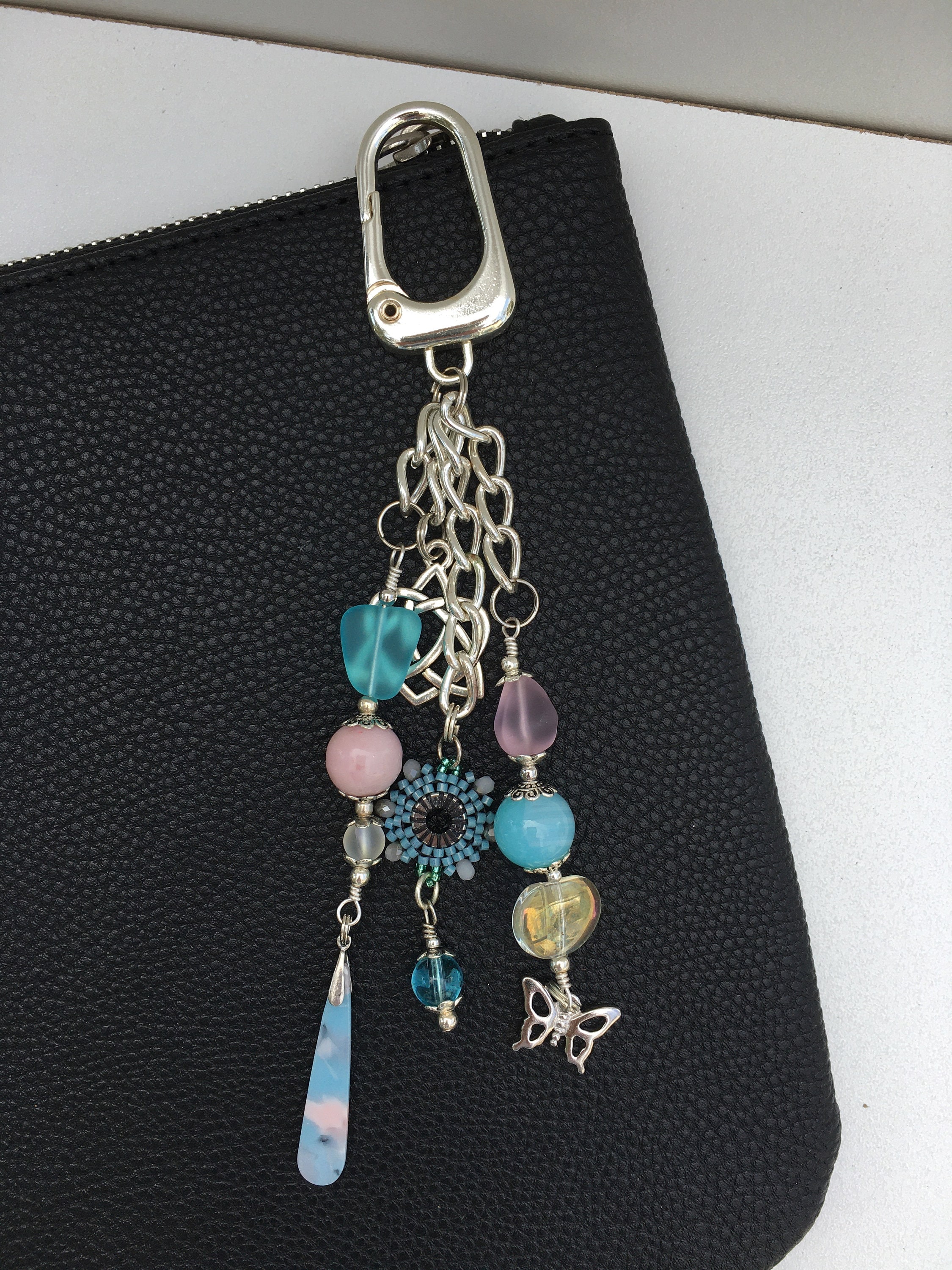 KeychainHandbag, Purse Charm with unique Hand Woven Radiant Focal Piece