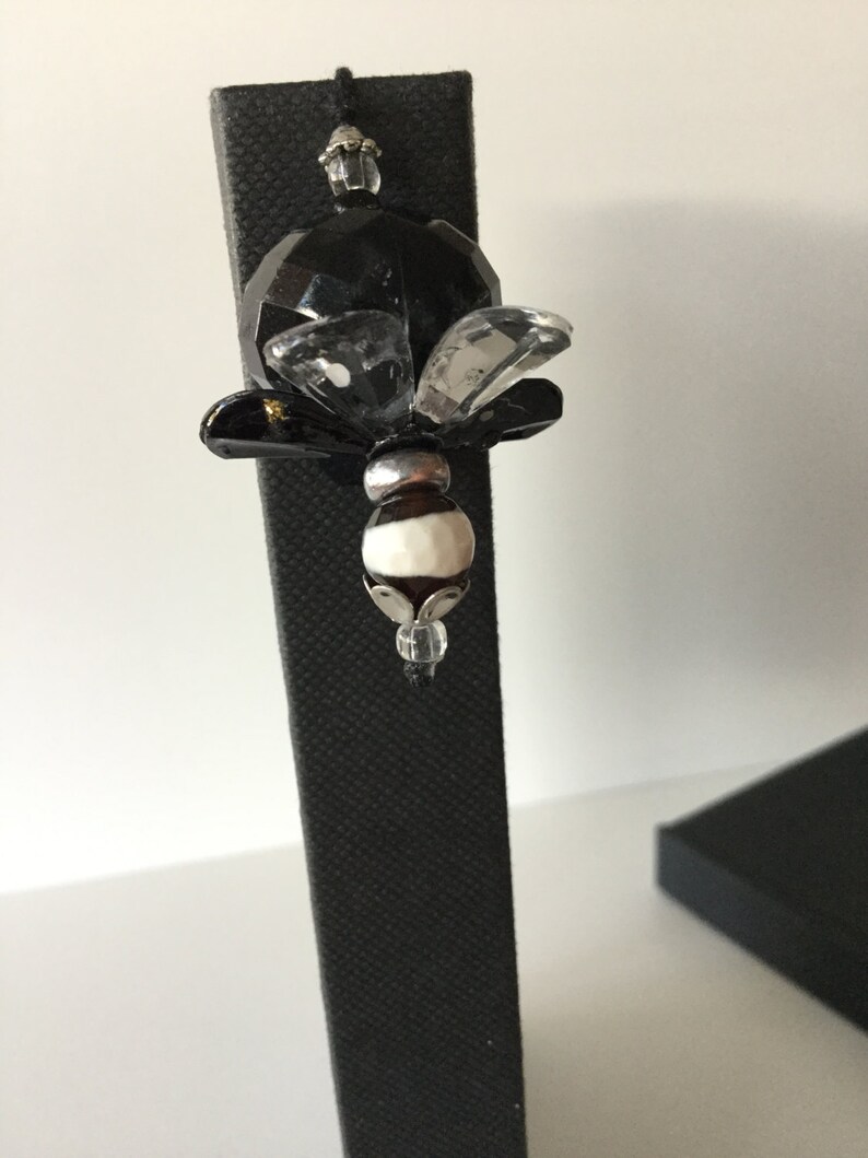 String Bead Bookmark Black Flower Etsy