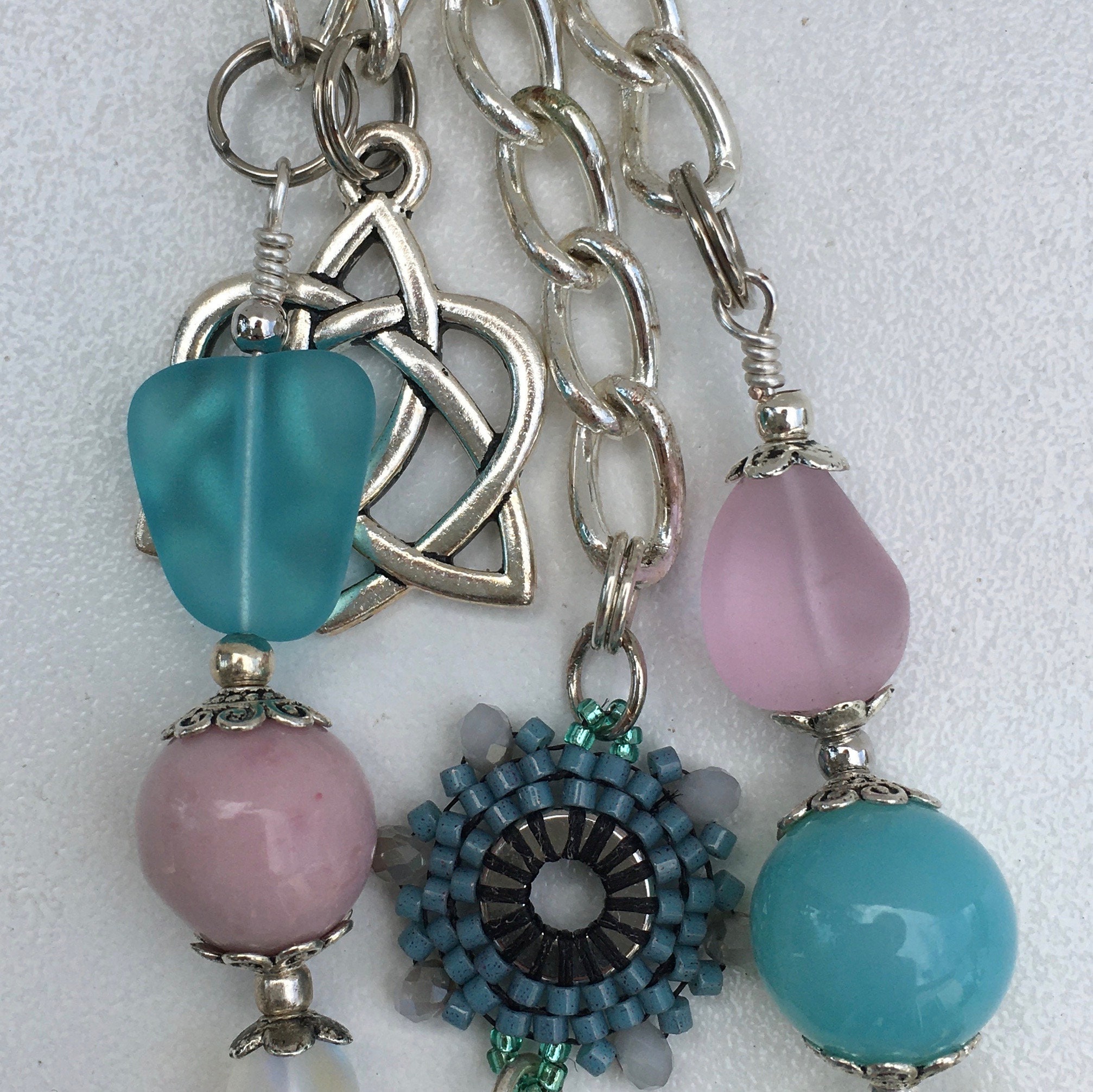 KeychainHandbag, Purse Charm with unique Hand Woven Radiant Focal Piece and glass beading plus