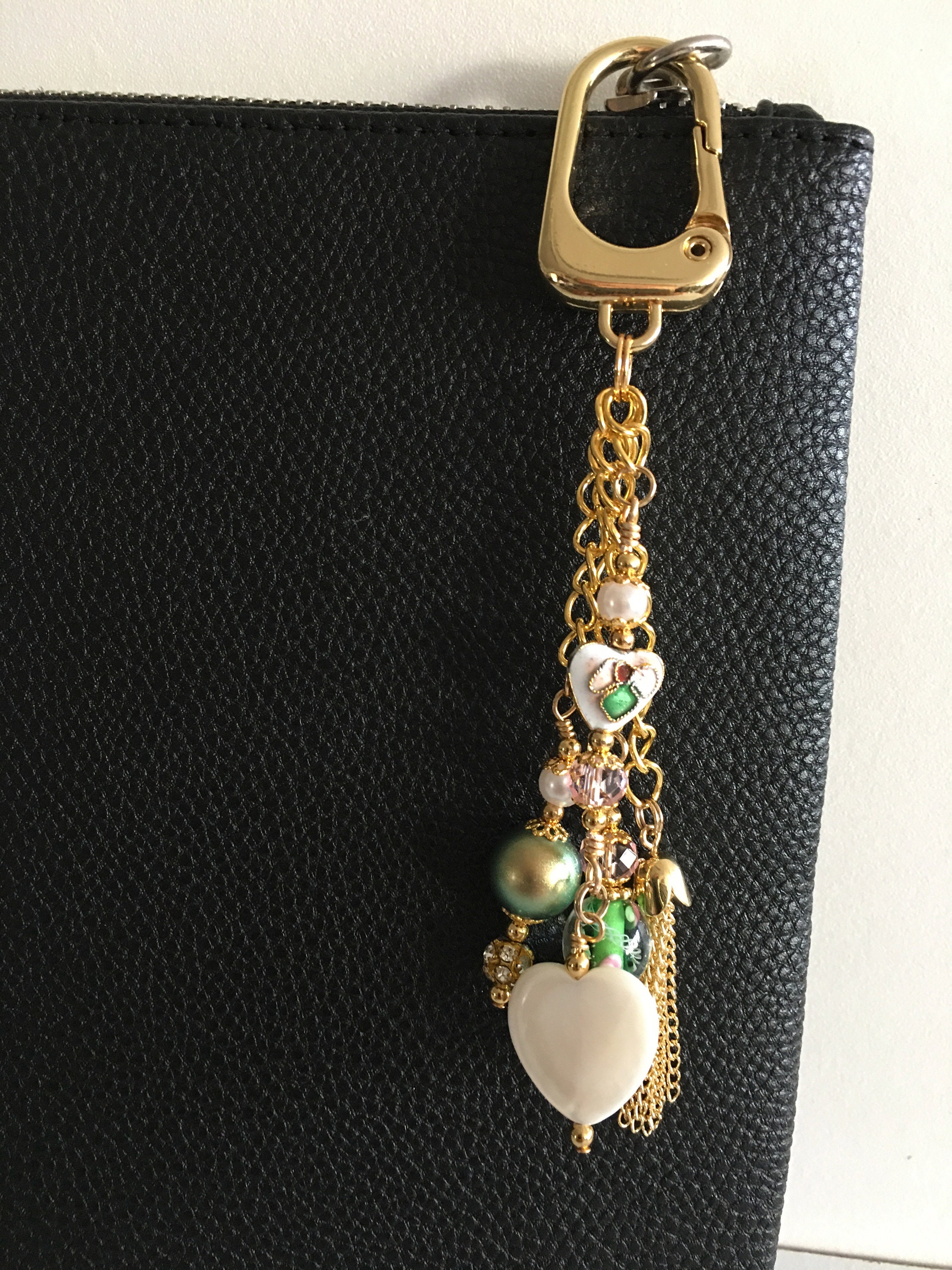 Gold Chain Handbag Purse Charm/keychain in Greens Pinks and - Etsy