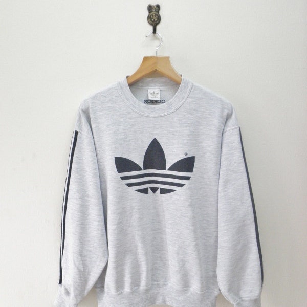 Vintage 90's Adidas Trefoil Crewneck Sweatshirt Hip Hop Swag Street Wear Sweater Grey Color Size L