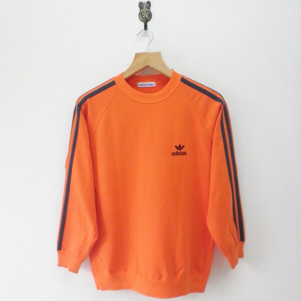 Vintage Adidas Stripes Trefoil Logo Sweatshirt Hip Hop Swag Street Wear Sweater Orange Color Size XL