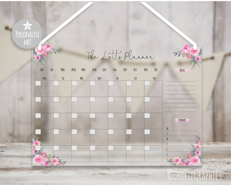 PINK FLOWER A3 Personalised Customise Family Wall Planner FREE pen Weekly Planner Monthly Planner Organiser Organised Reusable Monthly Planner