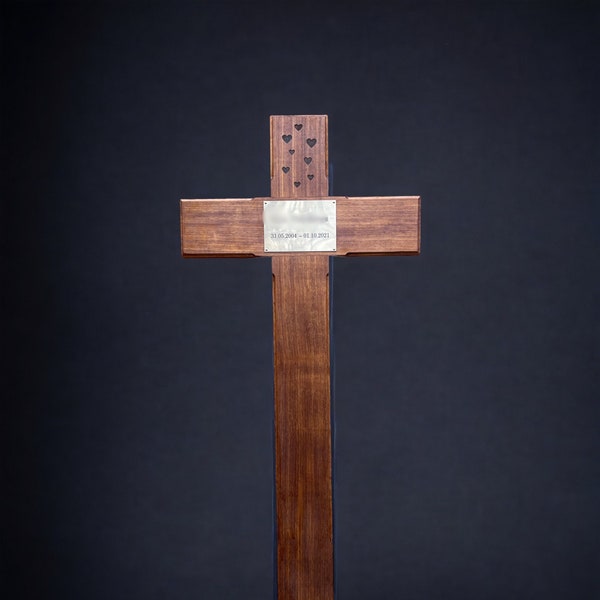 XL Wooden Memorial cross with engraved plaque, grave marker, solid wood cross, grave cross, wooden cross, wooden memorial, large cross