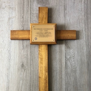 36&quot; wooden memorial cross with free plaque and engraving  or engraved wood cemetry marker urn funeral woodland burial