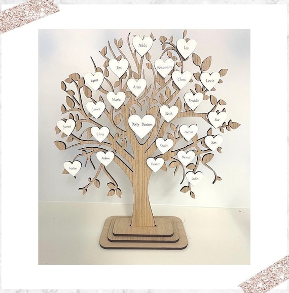 Cadre d'arbre généalogique coeur personnalisé nom de famille personnalisé  encadré cadeau de Noël pour les grands-parents fait à la main en bois  Fmaily arbre cadeau pour la fête des pères fête des