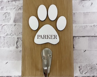 Personalised Dog lead holder, dog lead hook, dog leash holder, Solid oak, Wall mounted dog lead hook, hook for lead, dog walker,