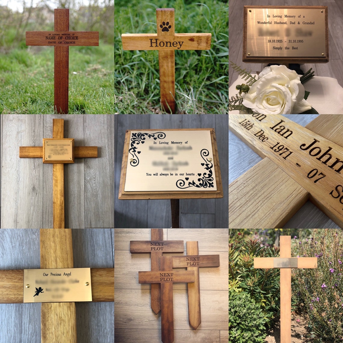 Wooden Memorial Cross With Plaque and Engraving or Wood - Etsy
