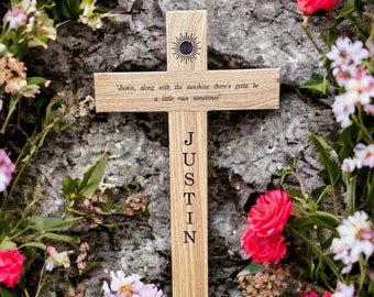 oak memorial cross, grave marker, grave cross, wooden cross, memorial cross, wooden memorial cross, personalised cross, custom made cross