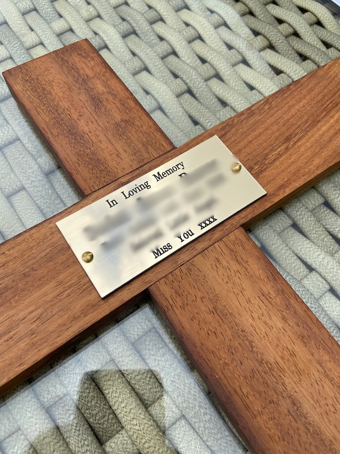 Wooden Memorial Cross With Plaque and Engraving or Wood Etsy