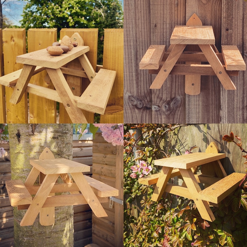 Squirrel Table Picnic Bench for Squirrels Hardwood Handmade Etsy