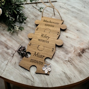 personalised puzzle piece gift, oak gift, rustic gift, keepsake, wall decor, mothers day, puzzle piece, personalised gift, Mother’s Day gift