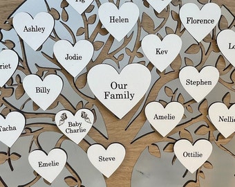 Family tree hearts, individual hearts for family tree, diy family tree, engraved hearts,