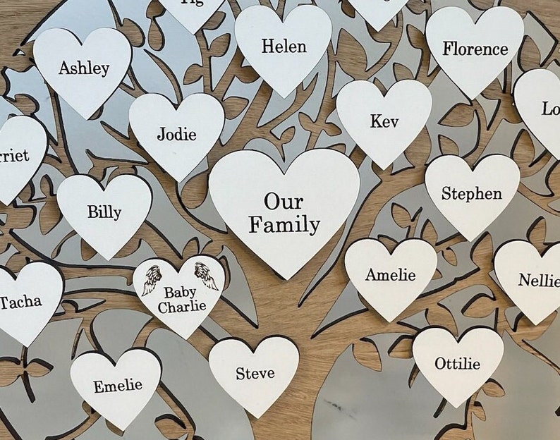 Family tree hearts, individual hearts for family tree, diy family tree, engraved hearts, image 1