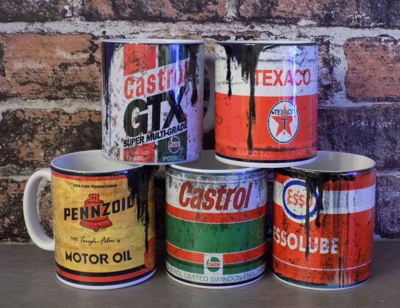 Retro Mugs Vintage Oil Can Style Mugs Castrol Pepsi Pennzoil Etsy