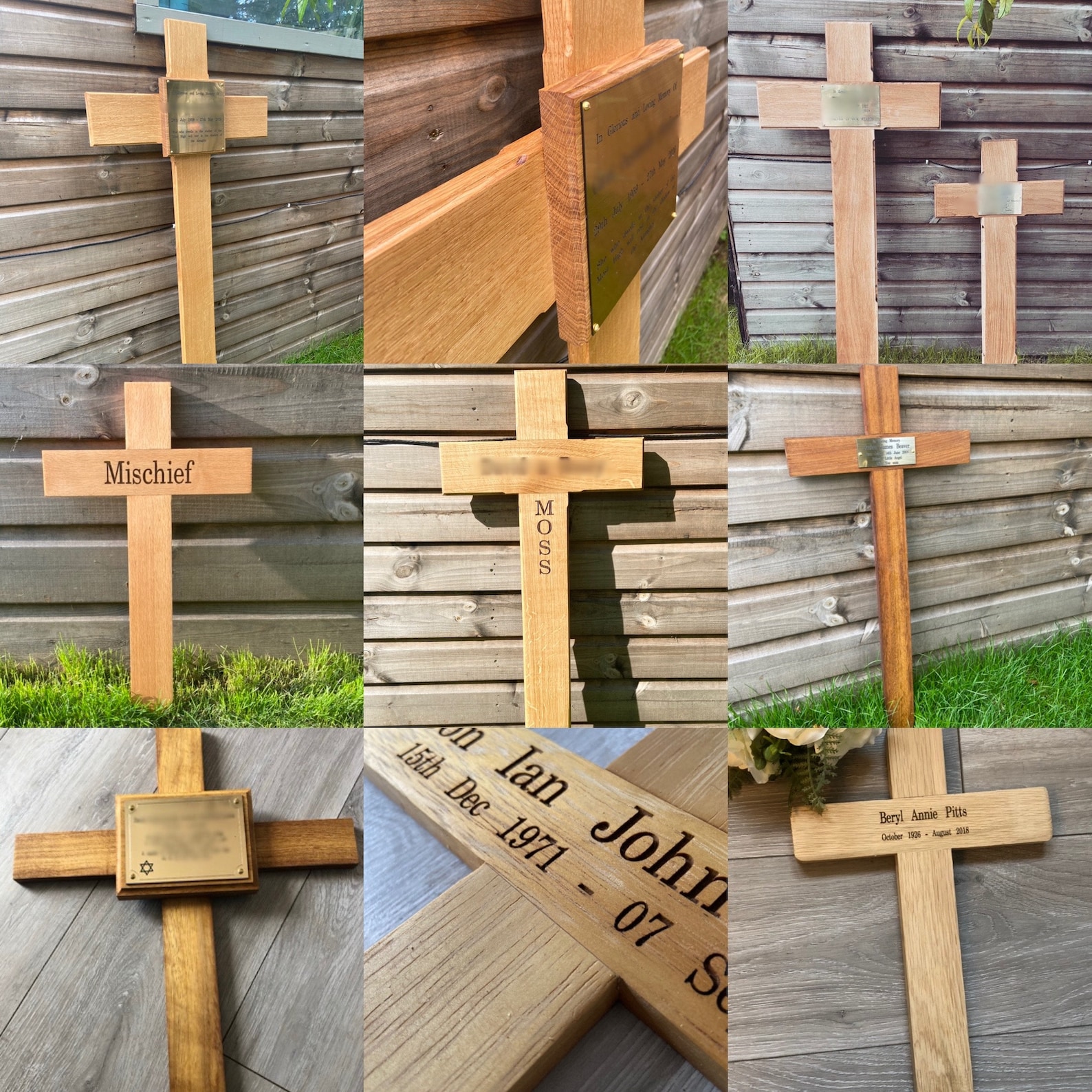 Wooden Memorial Cross With Plaque and Engraving or Wood Etsy