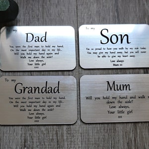 Will you walk me down the aisle, father of the bride proposal, wedding annoucement, wallet keepsake, son, will you walk me down the aisle