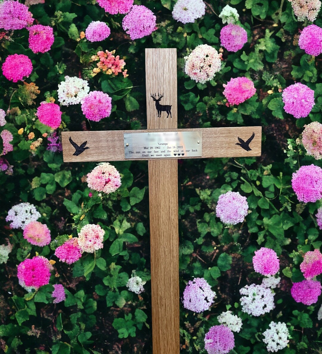 Wooden Memorial Cross, With Plaque and Engraving or Wood Engraving