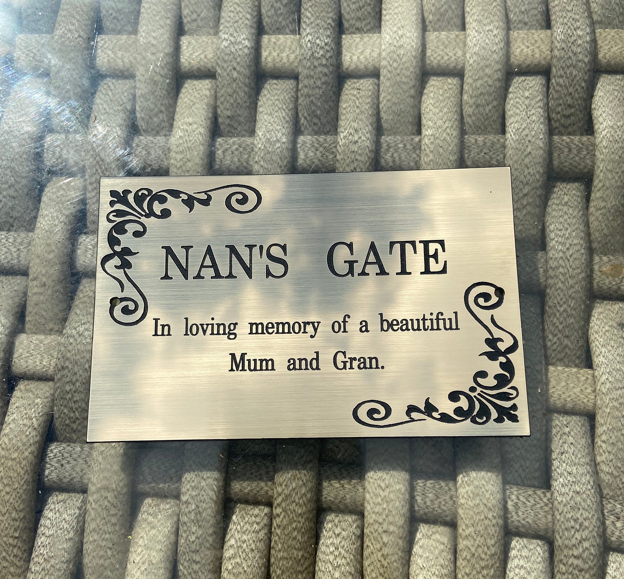 Memorial plaque bench sign Brass effect Stainless steel effect person…