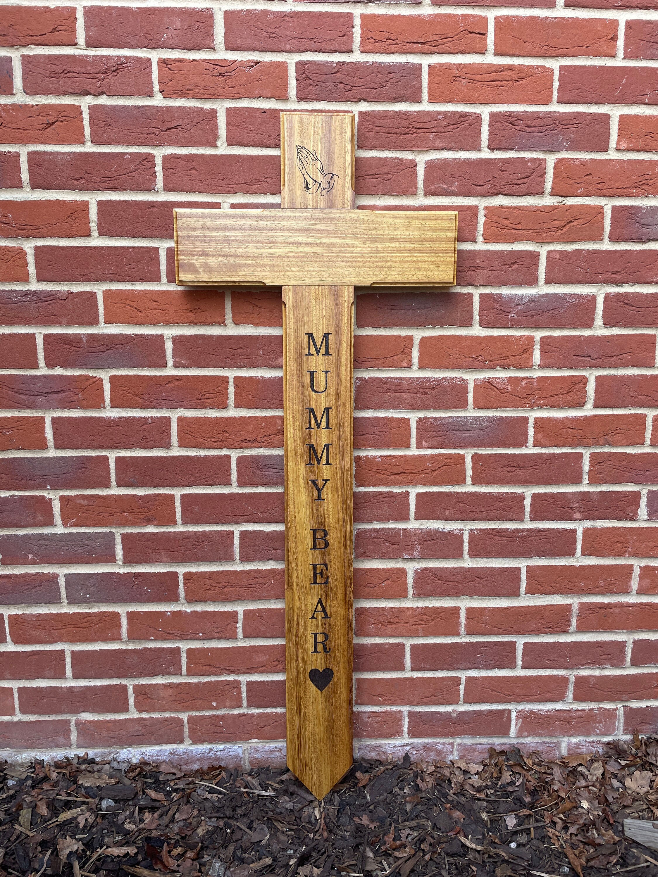 XL Wooden Memorial Cross With Engraved Plaque Iroko Grave Etsy