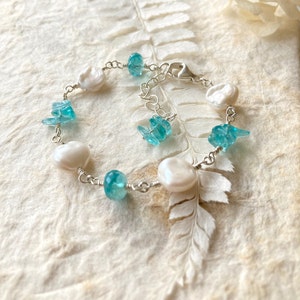 Apatit & Perlen Armband: Sterling Silber Draht Gewickelt Boho Strandschmuck