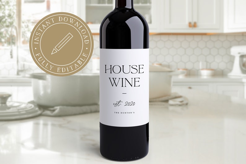 House Wine Labels, Housewarming Wine, Housewarming Gift, Digital Print, Printable Wine Labels