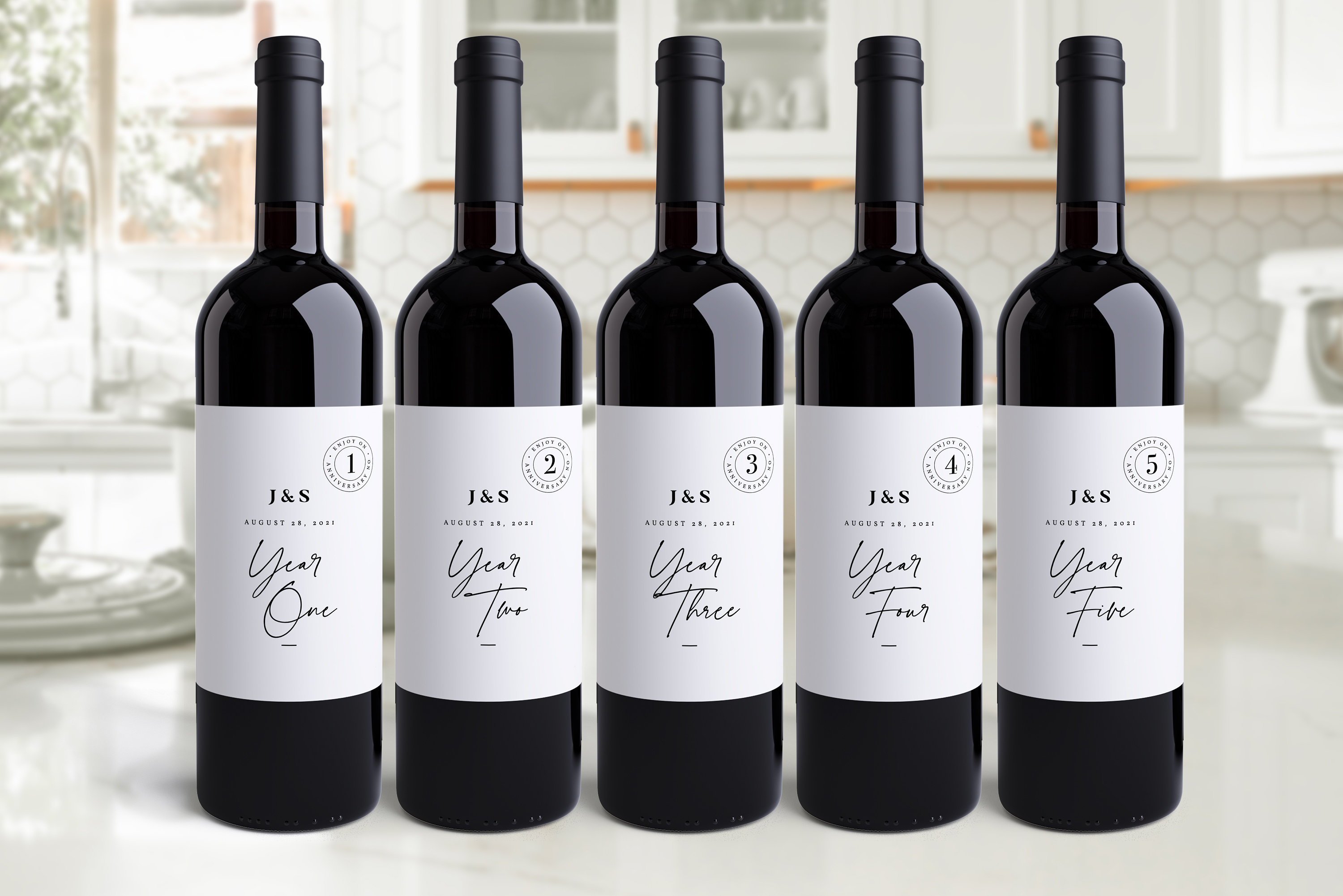 Wedding Anniversary Wine Labels, Five Year Personalized Wedding Wine …