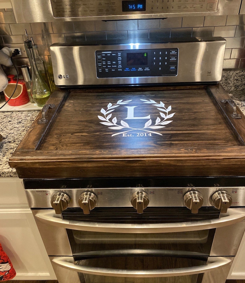 Stove top cover,wood cover,Walnut finish,Modern stove cover,Surround