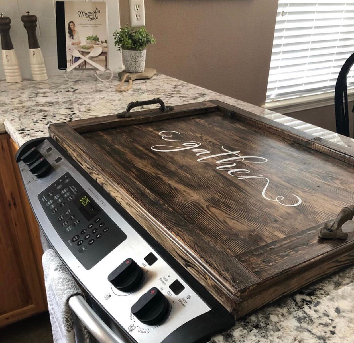 Handmade Large Cutting Board with Handles, Wood Stove Top Cover