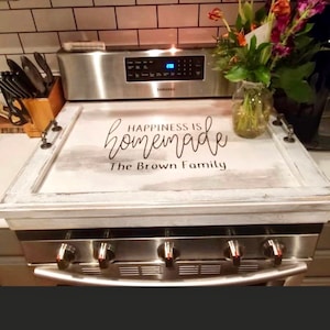 Grey Wash Stove Top Cover, 5 STYLES,CUSTOM size stove cover,Stove cover for gas Electric stove top cover,wood stove cover,surround w handles