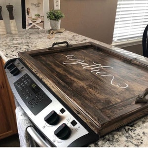 custom Stove Top Cover/Gas stove cover,Wooden stove top cover,rv stove cover, glass stove cover wood/Custom cooktop cover, WALNUT finish