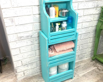 Distressed Wood Storage Bin: Rustic Bathroom Organizer