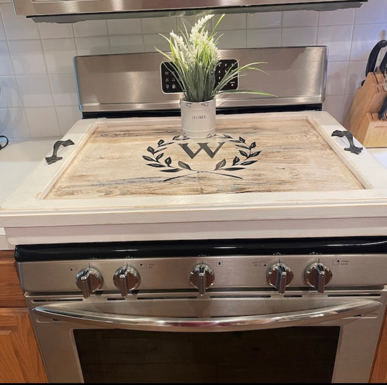 Custom Stove Cover, CUSTOM Sizes, Gas Stove Cover, Electric Stove Top Cover,  Modern Rustic Stove Cover, VINTAGE GRAIN 