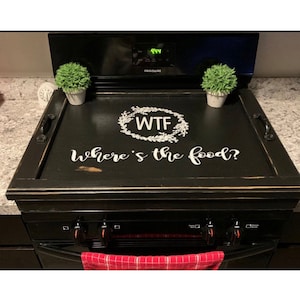 Custom Stove top cover/Gas stove cover/Boxed stove cover,electric stove cover noodle board/induction /3 STYLE DISTRESSED BLACK finish,modern