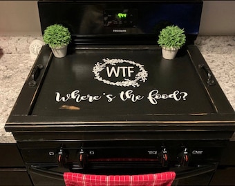 Custom Stove top cover/Gas stove cover/Boxed stove cover,electric stove cover noodle board/induction /3 STYLE DISTRESSED BLACK finish,modern