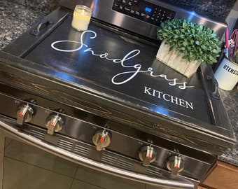 Large,Black Distressed Farmhouse Stove Top Cover/wood tray,/Ottoman tray/sink tray/noodle board/wood cooktop cover/stove cover/custom cover
