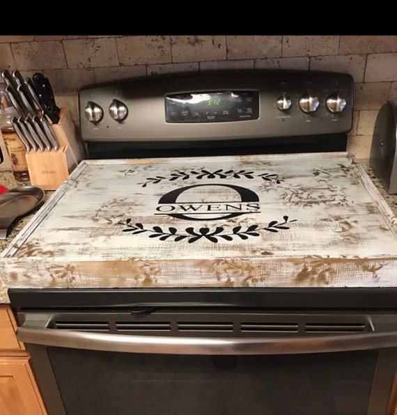 Stove top cover/Dark Walnut/Distressed Serving tray/Stovetop Cover